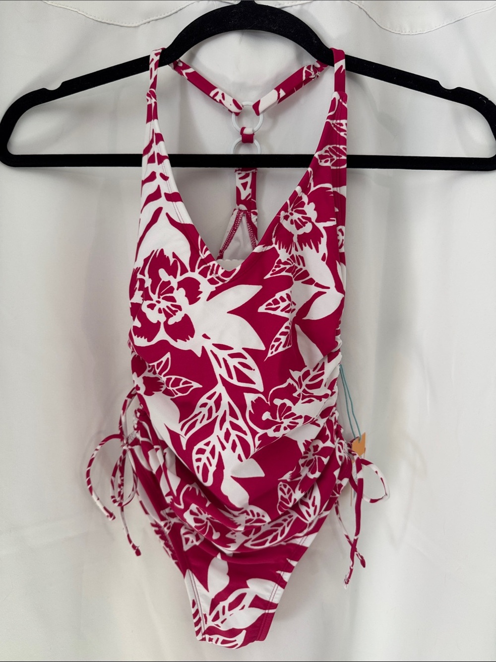 Kona Sol women's medium coverage swimsuit pink white floral size XS (0-2) NWT